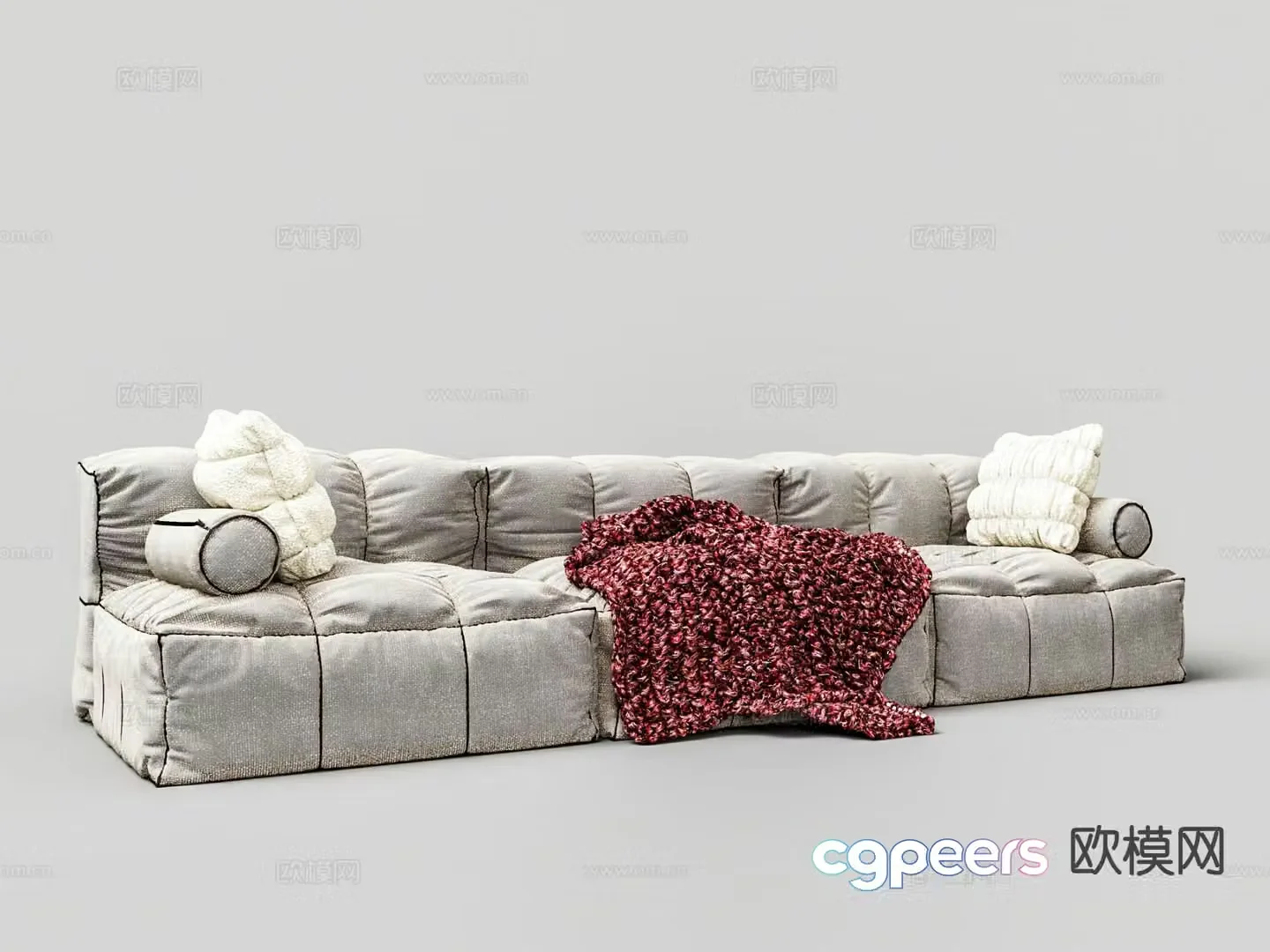 Modern linen sofa tofu block sofa upholstered sofa 3D model