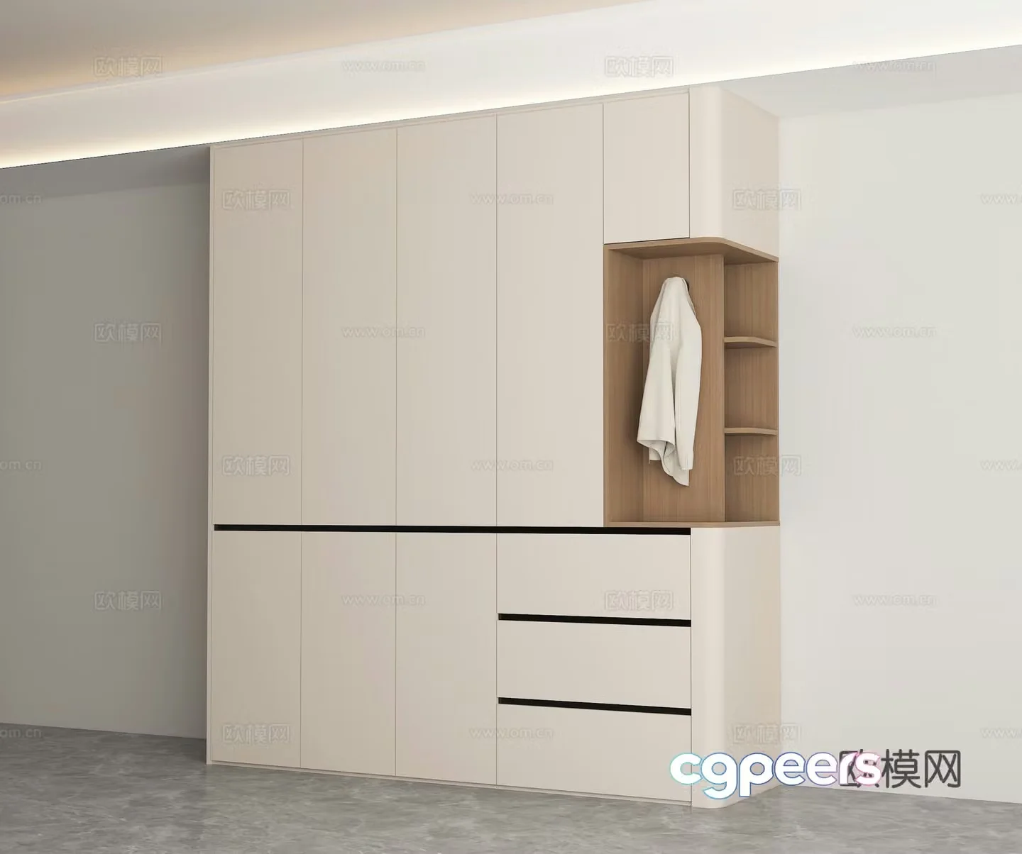 Modern Cream Trench Wardrobe 3d Model