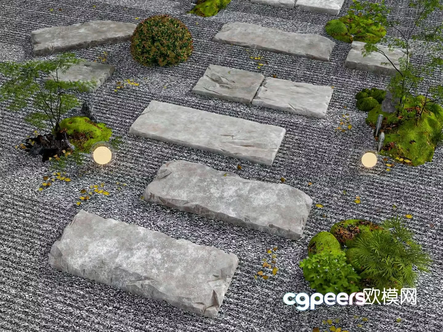 New Chinese style bluestone slab Tingbu stone green plant stone sketch 3D model