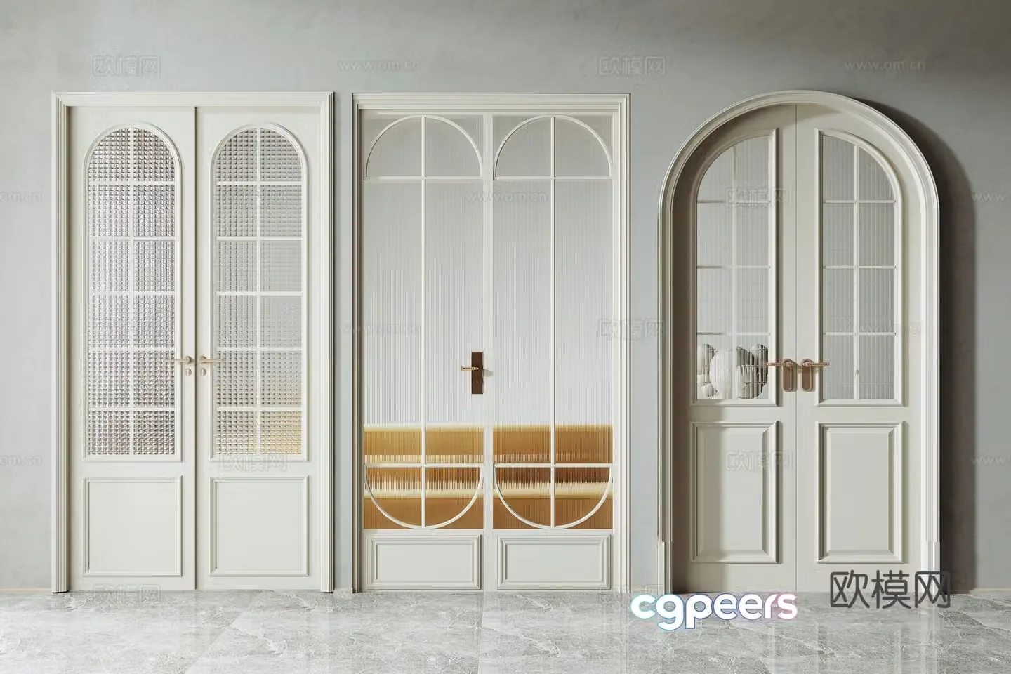 French glass double doors kitchen and bathroom doors double doors 3D model