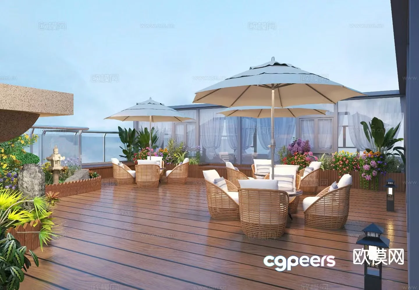 Modern roof garden 3d model