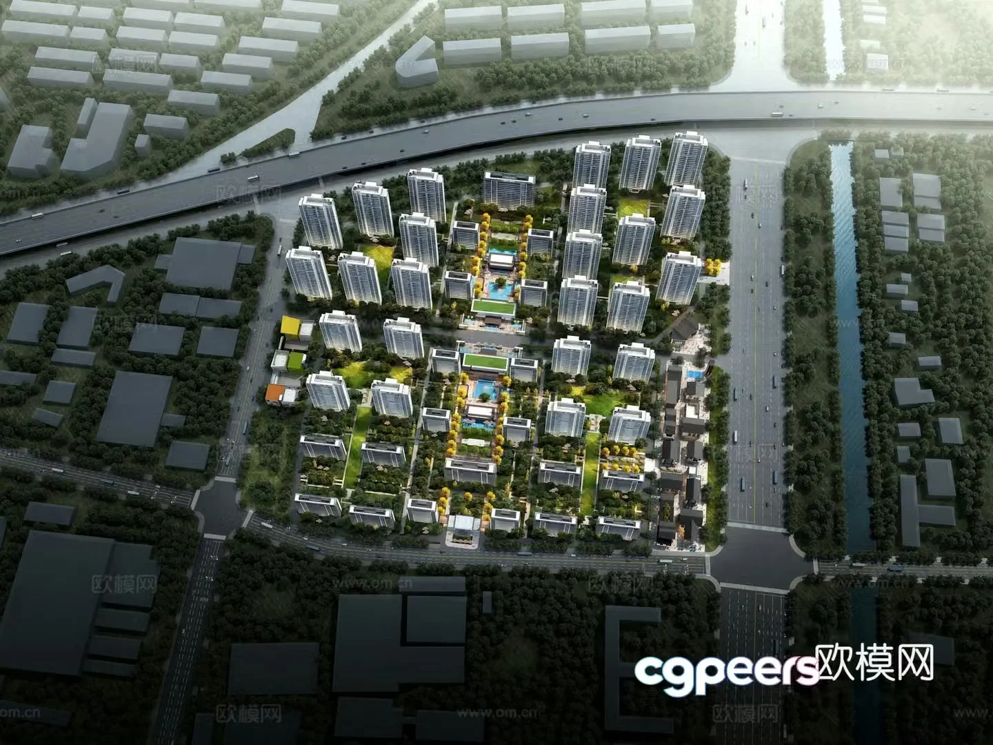 Residential aerial view 3d model