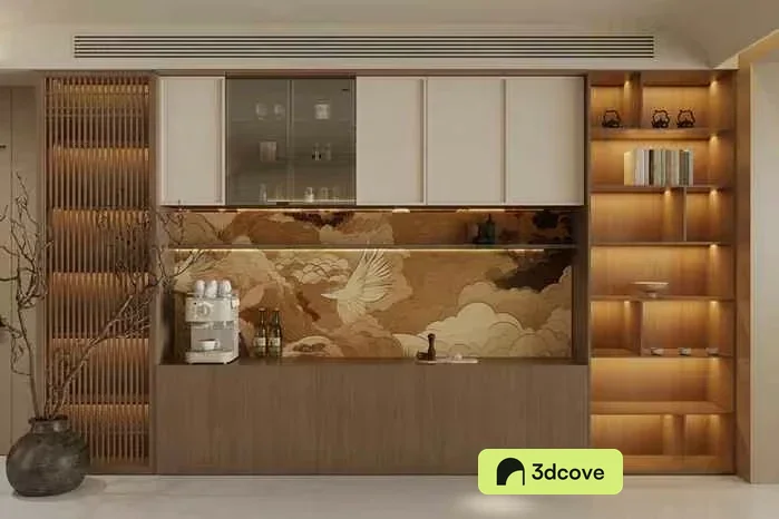 Modern Asian-Inspired Shelving Unit