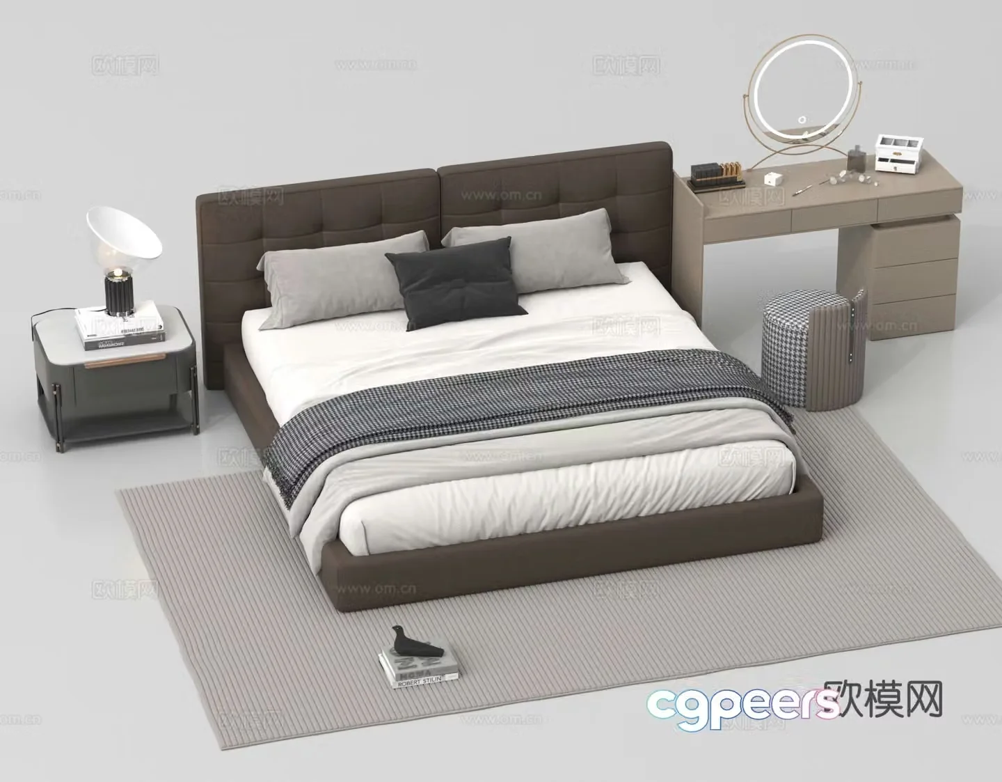 Double bed nightstand dressing table dressing table 3d model