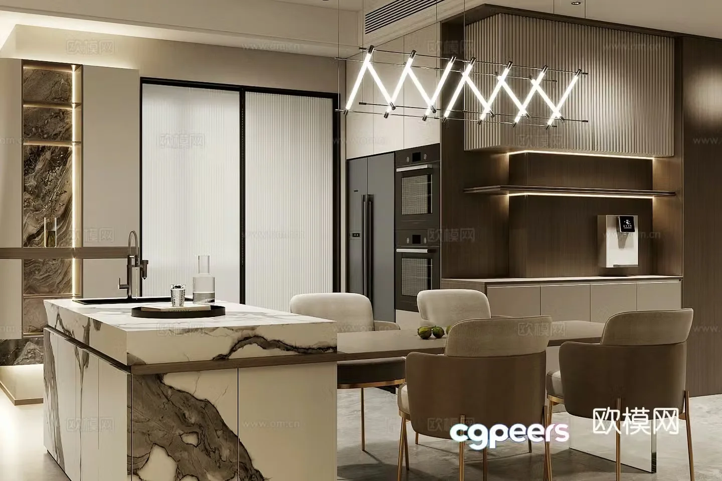 Modern light luxury home restaurant Open restaurant Island restaurant Kitchen restaurant Light luxury sideboard 3D model