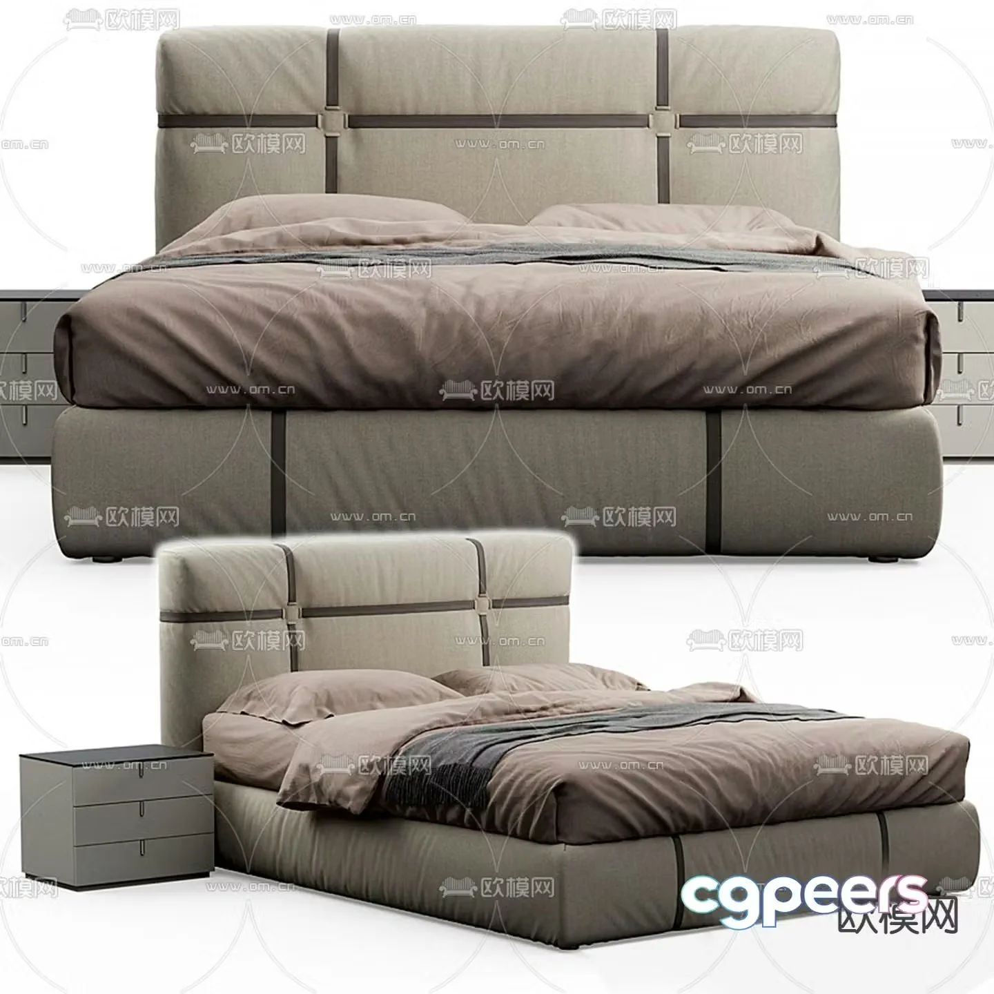 Minotti modern gray double bed 3d model