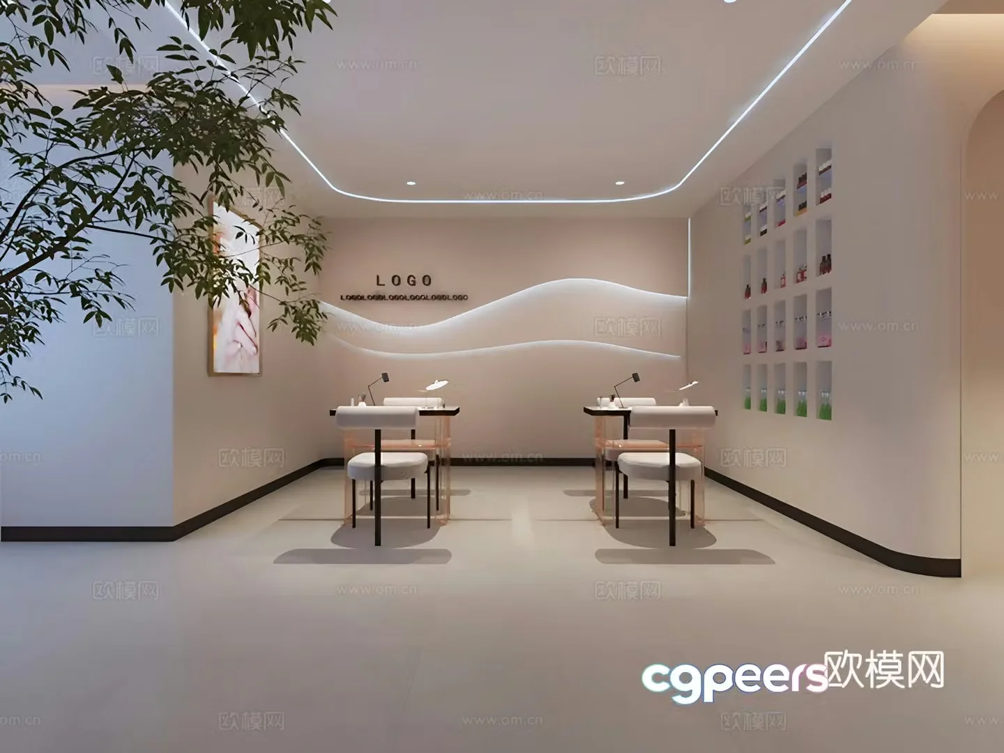 Cream modern cosmetics store Beauty salon nail salon cosmetics store nail art area 3d model