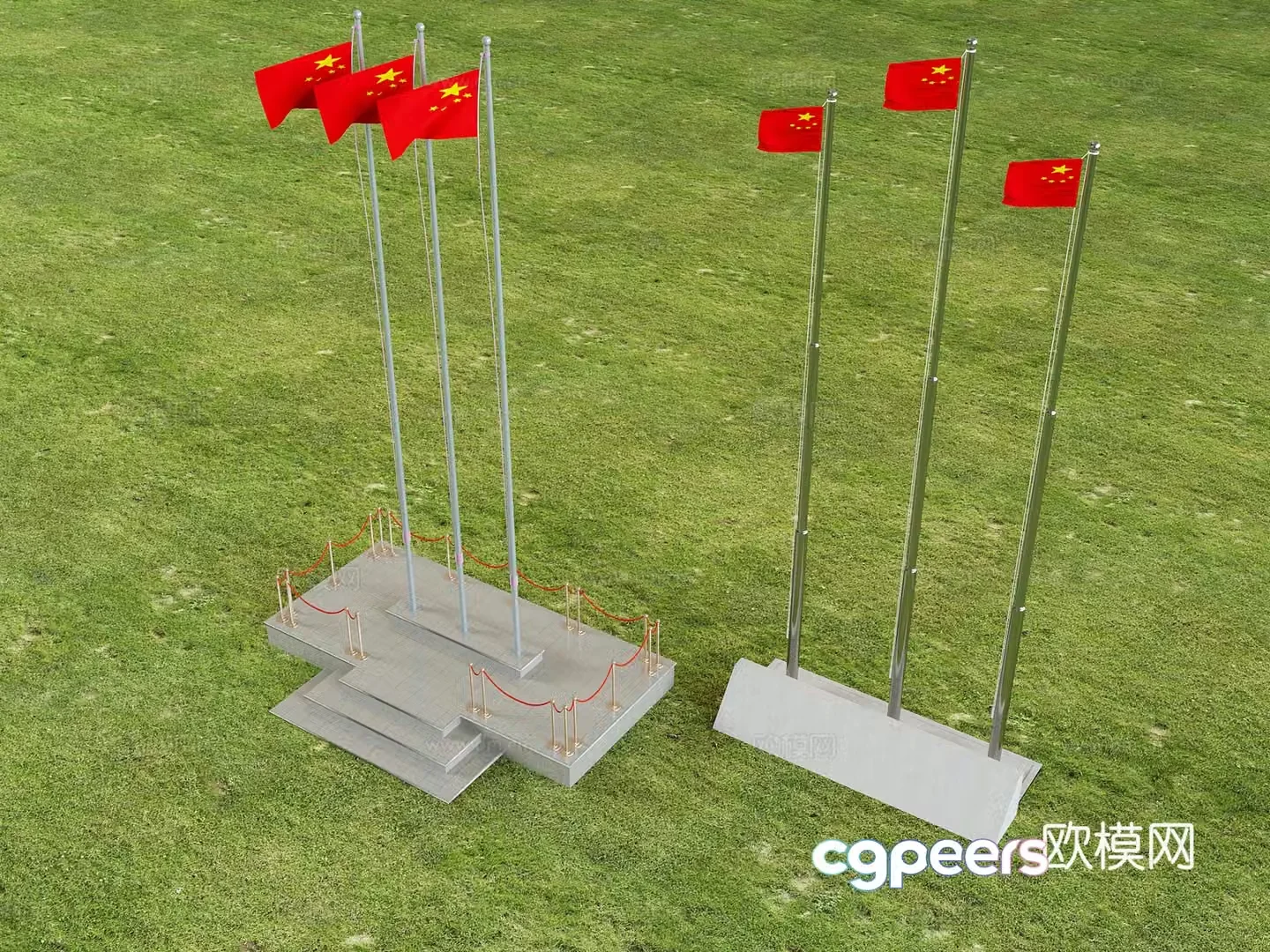National flag flag pole flag raising platform five-star red flag 3d model