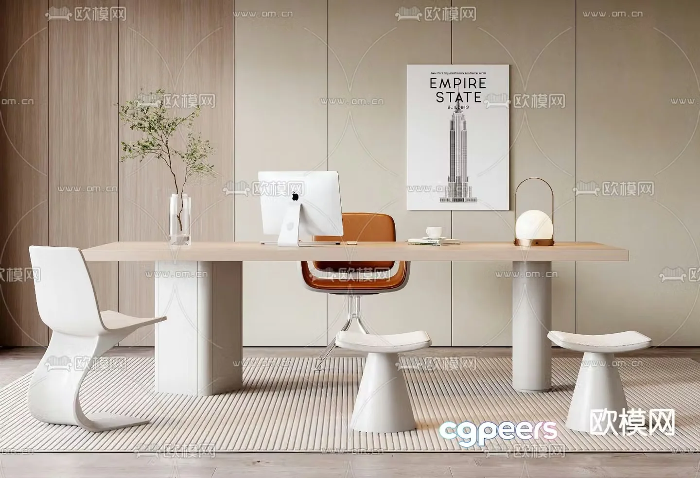 Modern desk computer desk study table 3d model