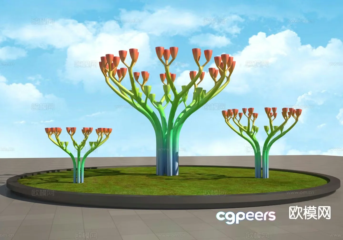 Painted tree sculpture landscape sculpture 3d model