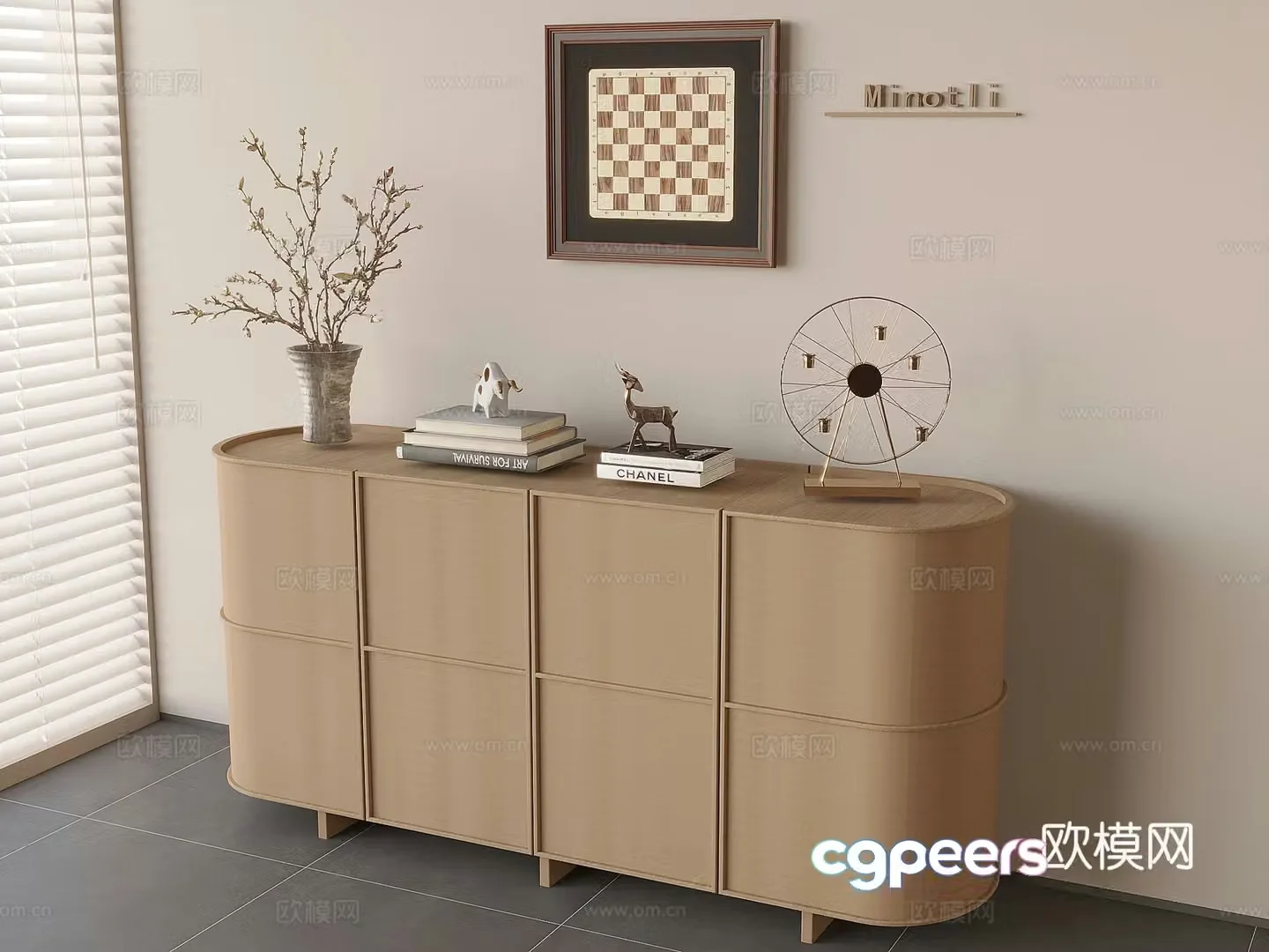Nordic sideboard medieval style storage sideboard solid wood entrance cabinet end view cabinet 3D model