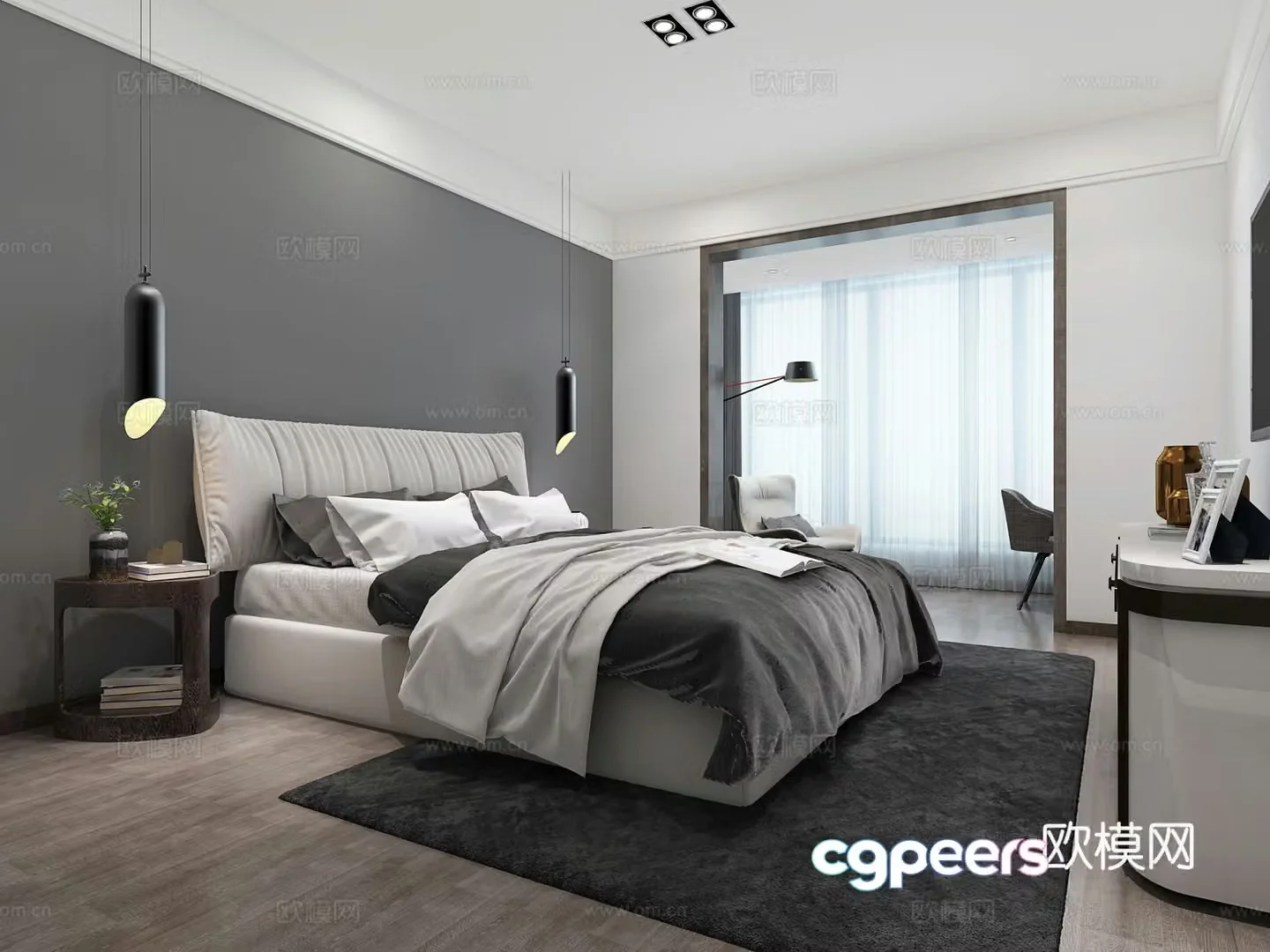 Modern double bed Bedroom double bed Nordic double bed 3d model