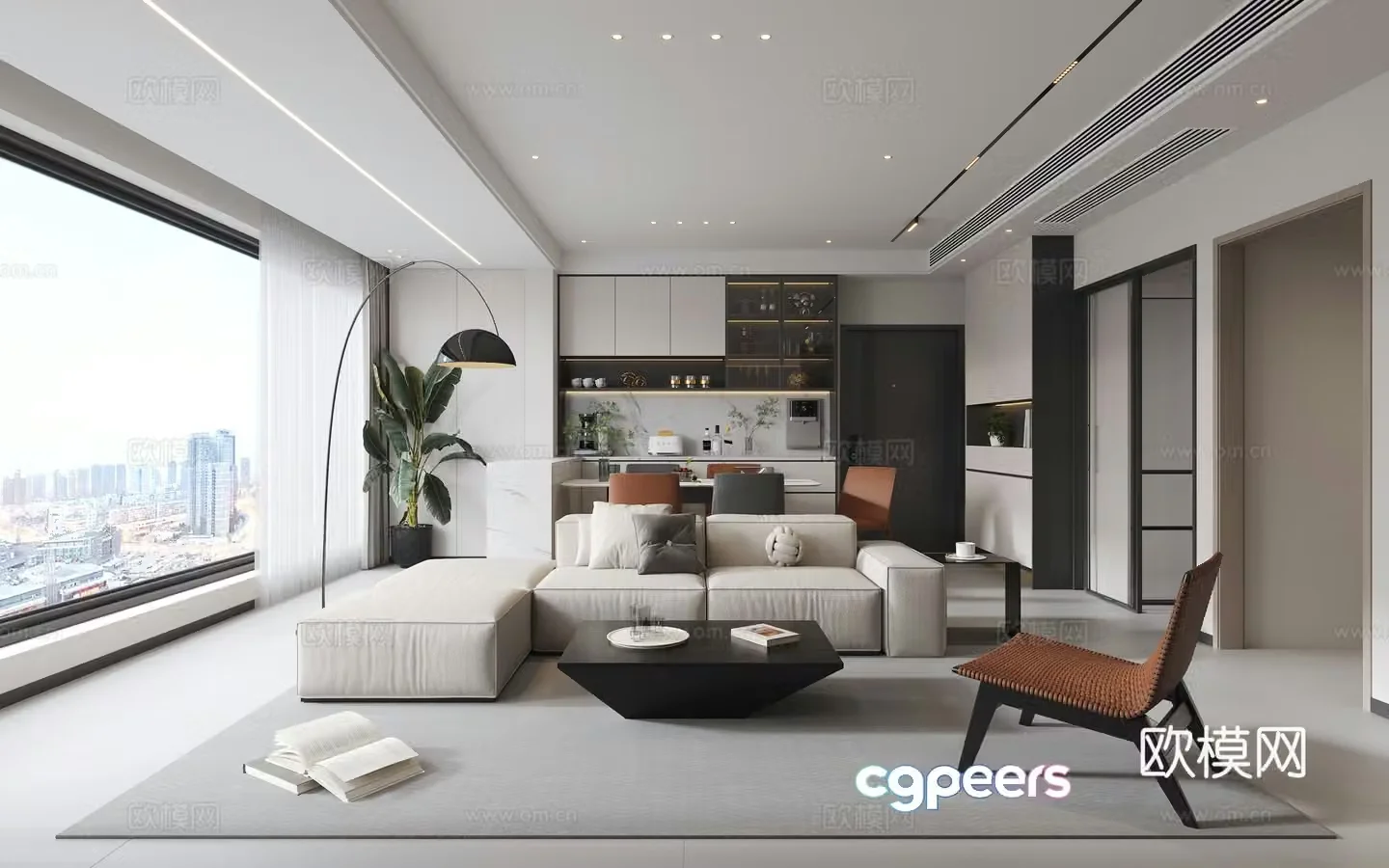 Modern living and dining room 3d model