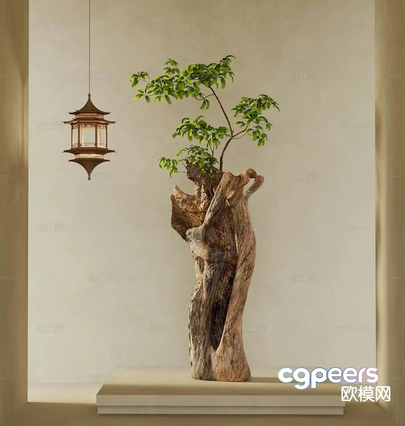 New Chinese-style sculpture green plant ornaments 3D model