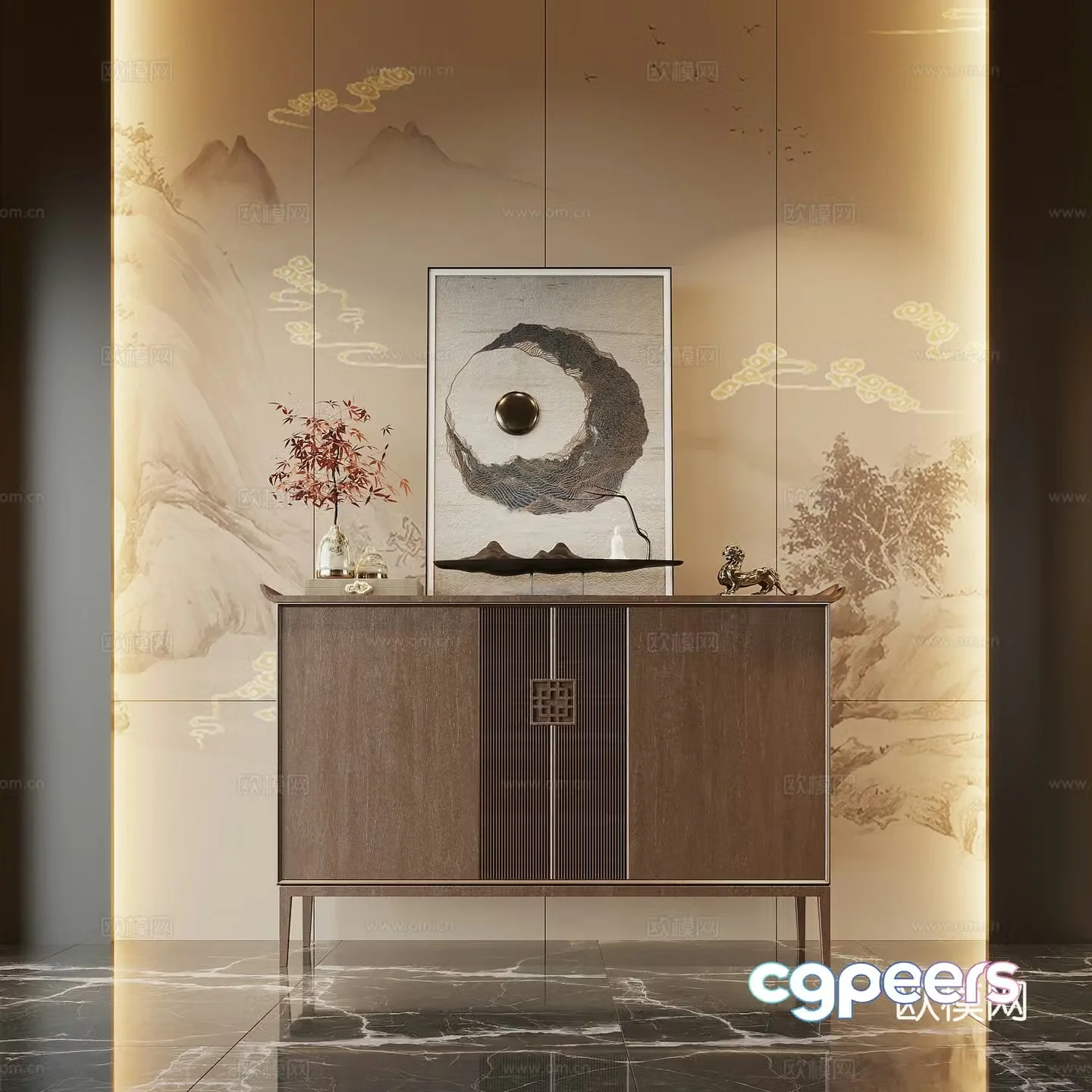 New Chinese style entrance cabinet end view cabinet 3D model