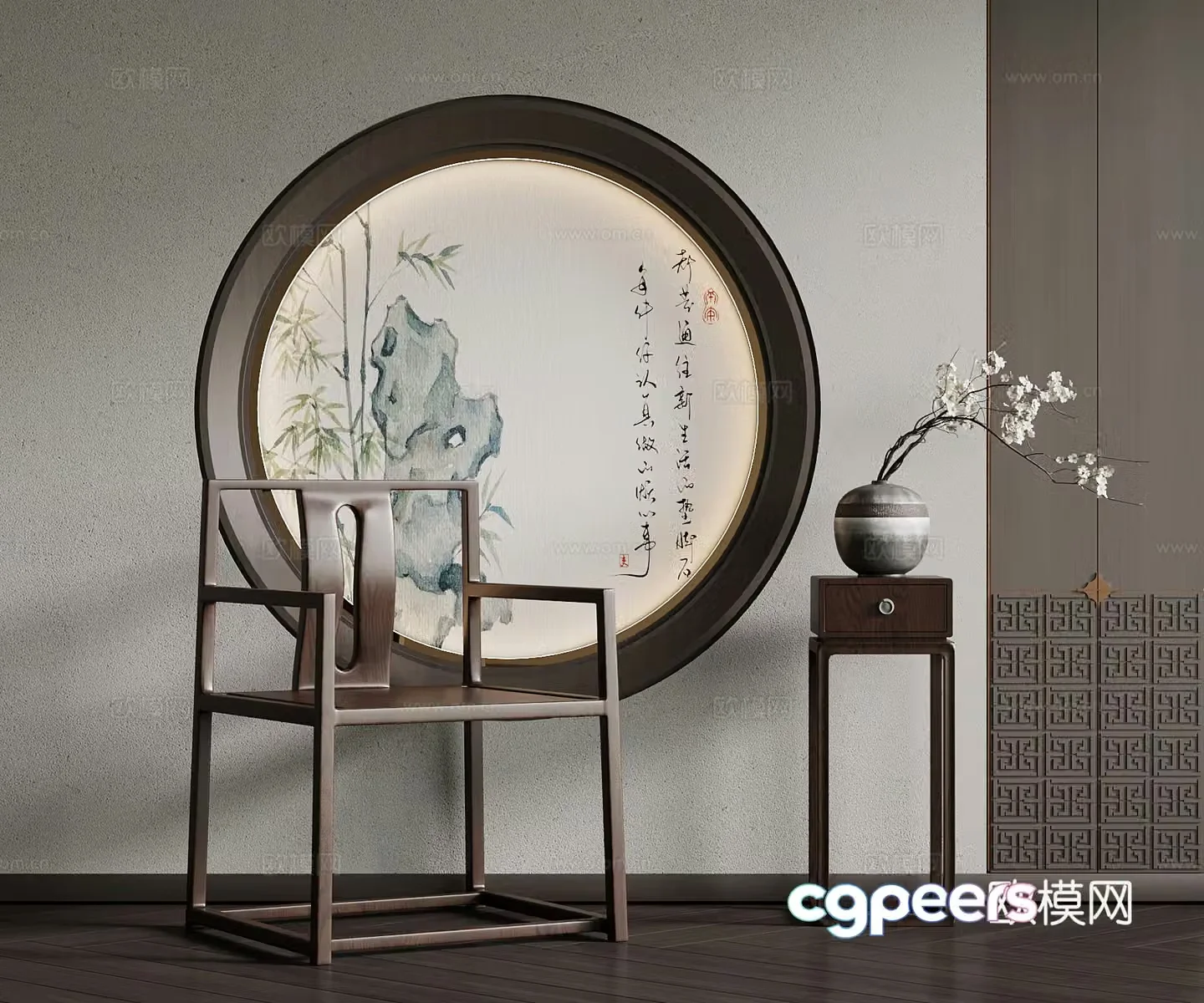 New Chinese style leisure chair single chair dining chair side 3D model