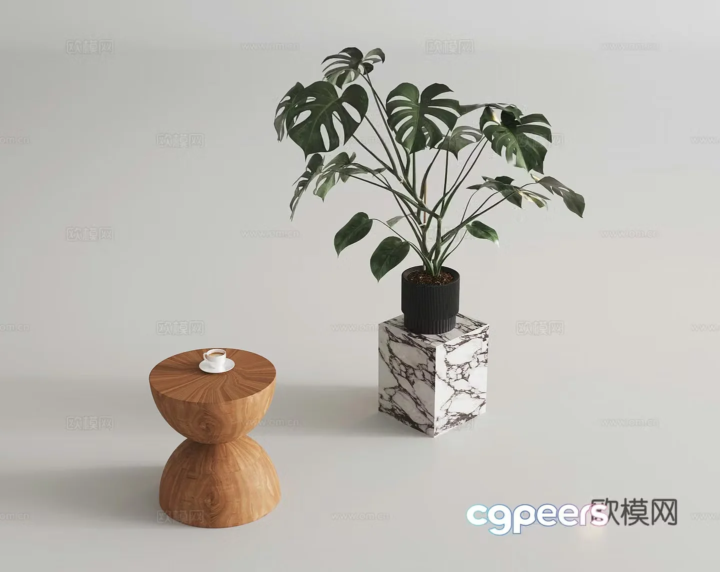 Modern bedside table side corners mobile solid wood 3D model