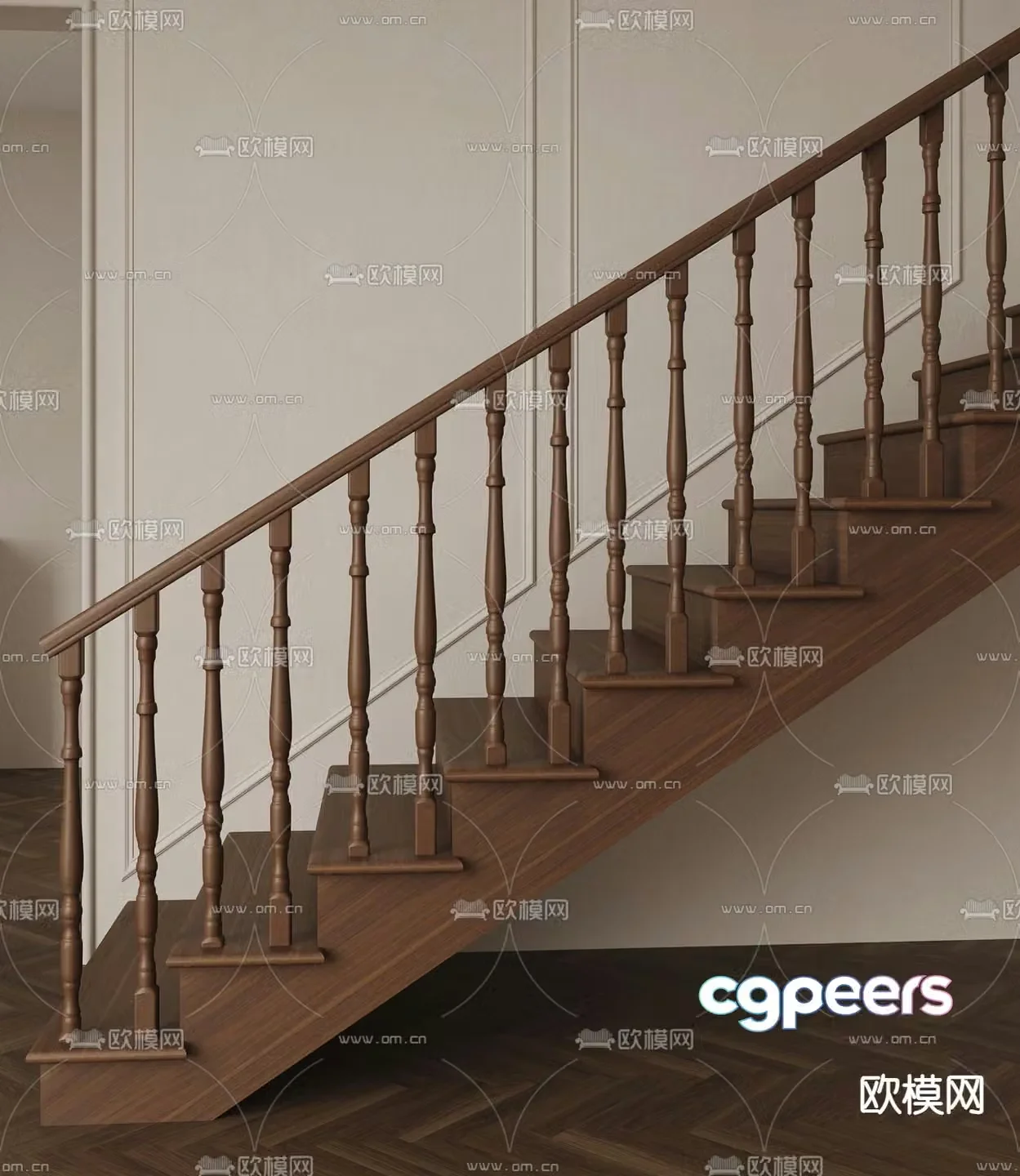 American staircase handrail staircase 3d model