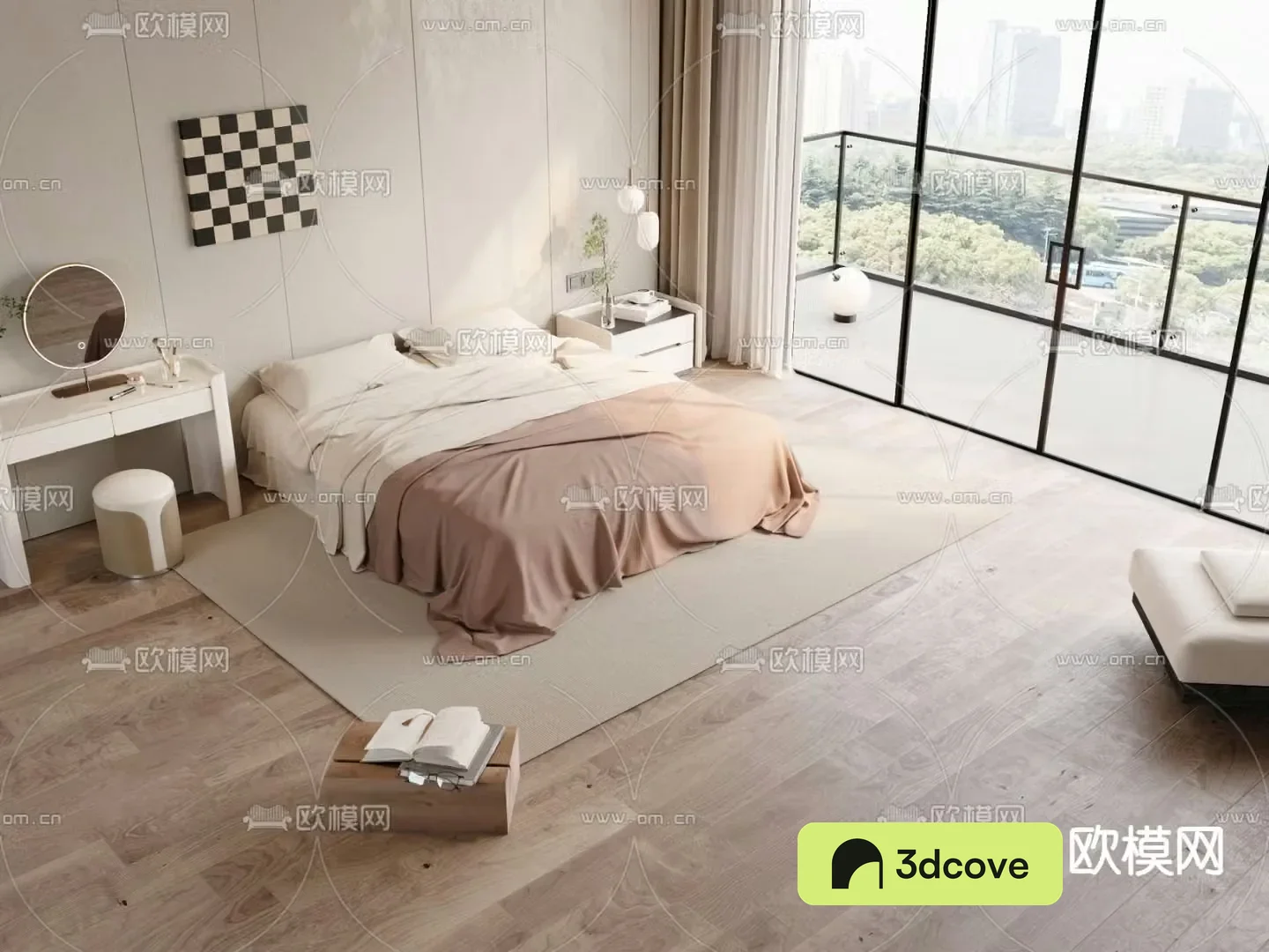 Cream style double bed dresser