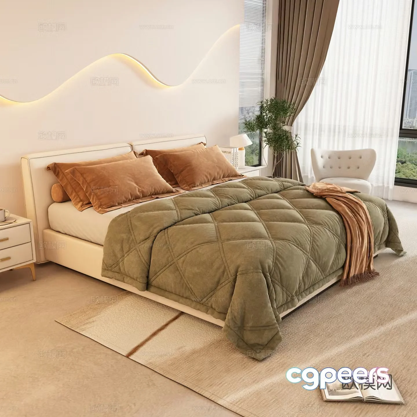 Modern double bed 3d model