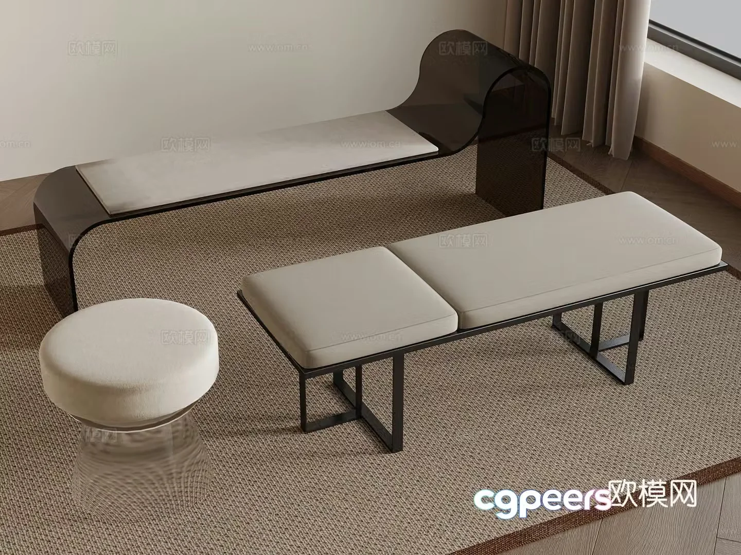 25 modern minimalist shoe changing stool bench round stool 3d model