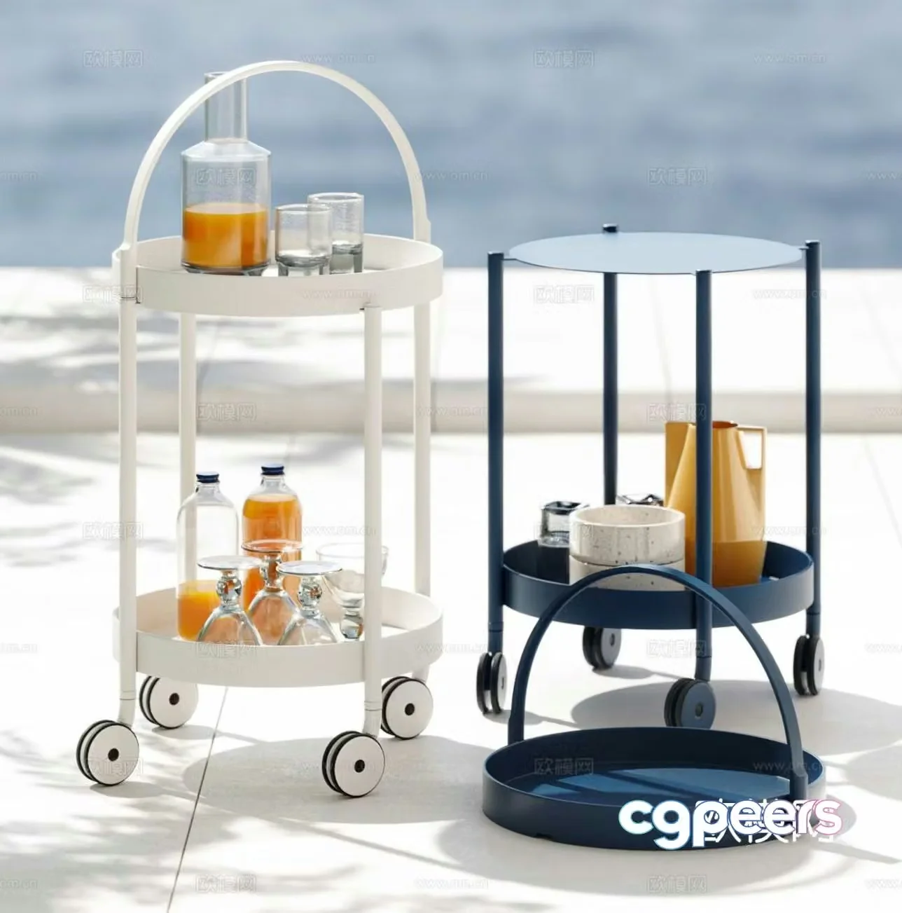 Internet celebrity mobile side table roller trolley dining cart 3D model