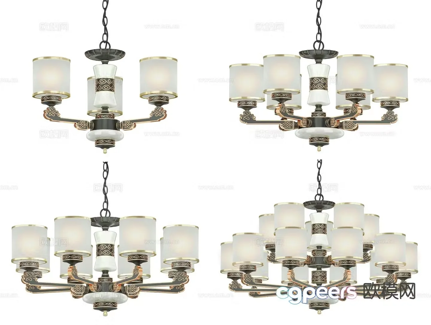 Chinese style multi-head chandelier 3d model
