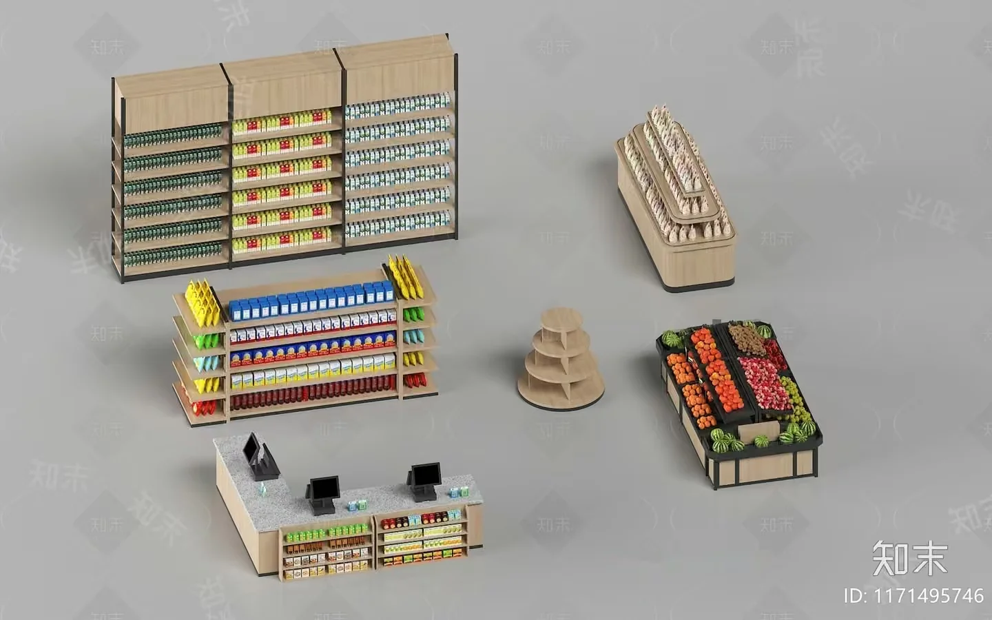 3D Grocery Store Shelves 3D Model – 17646 – VRAY Render
