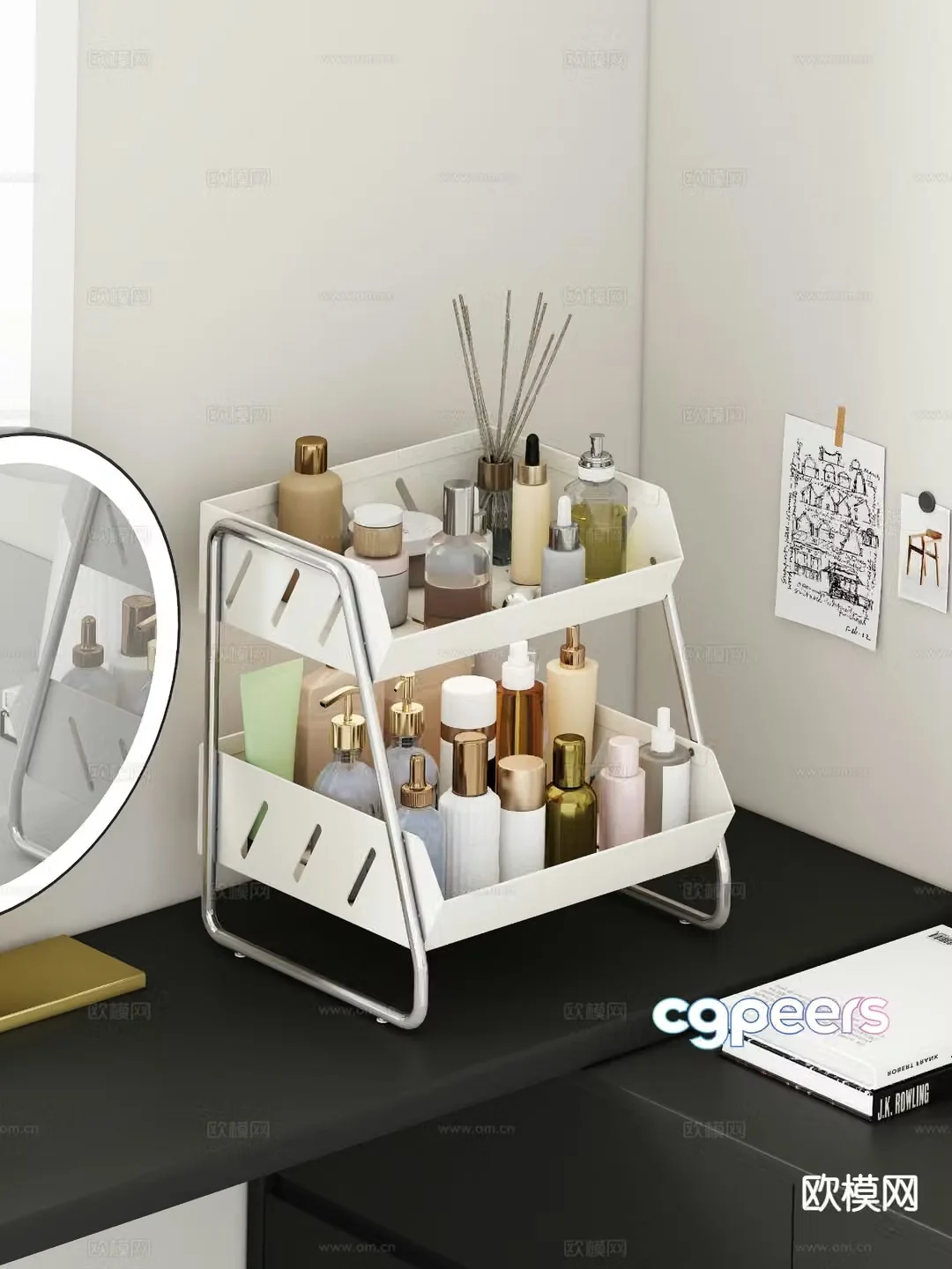 Modern skin care product shelf 3d model