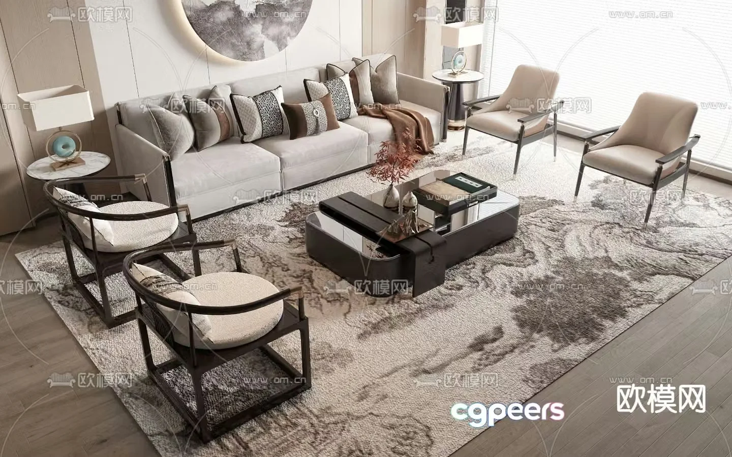 New Chinese style modular sofa 3d model