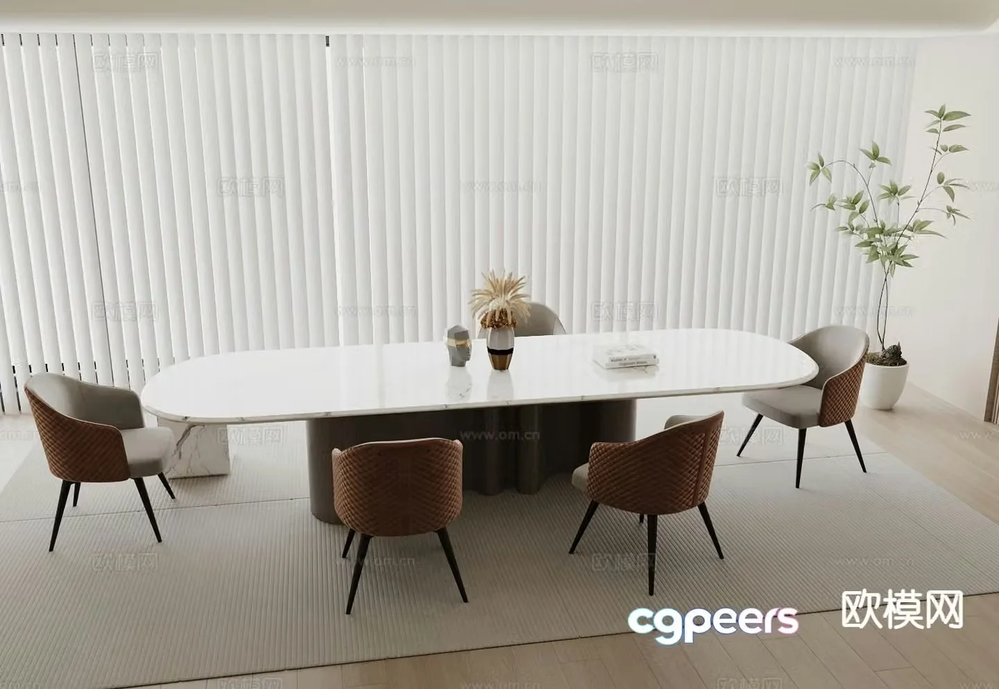 Modern dining table and chairs oval dining table 3d model
