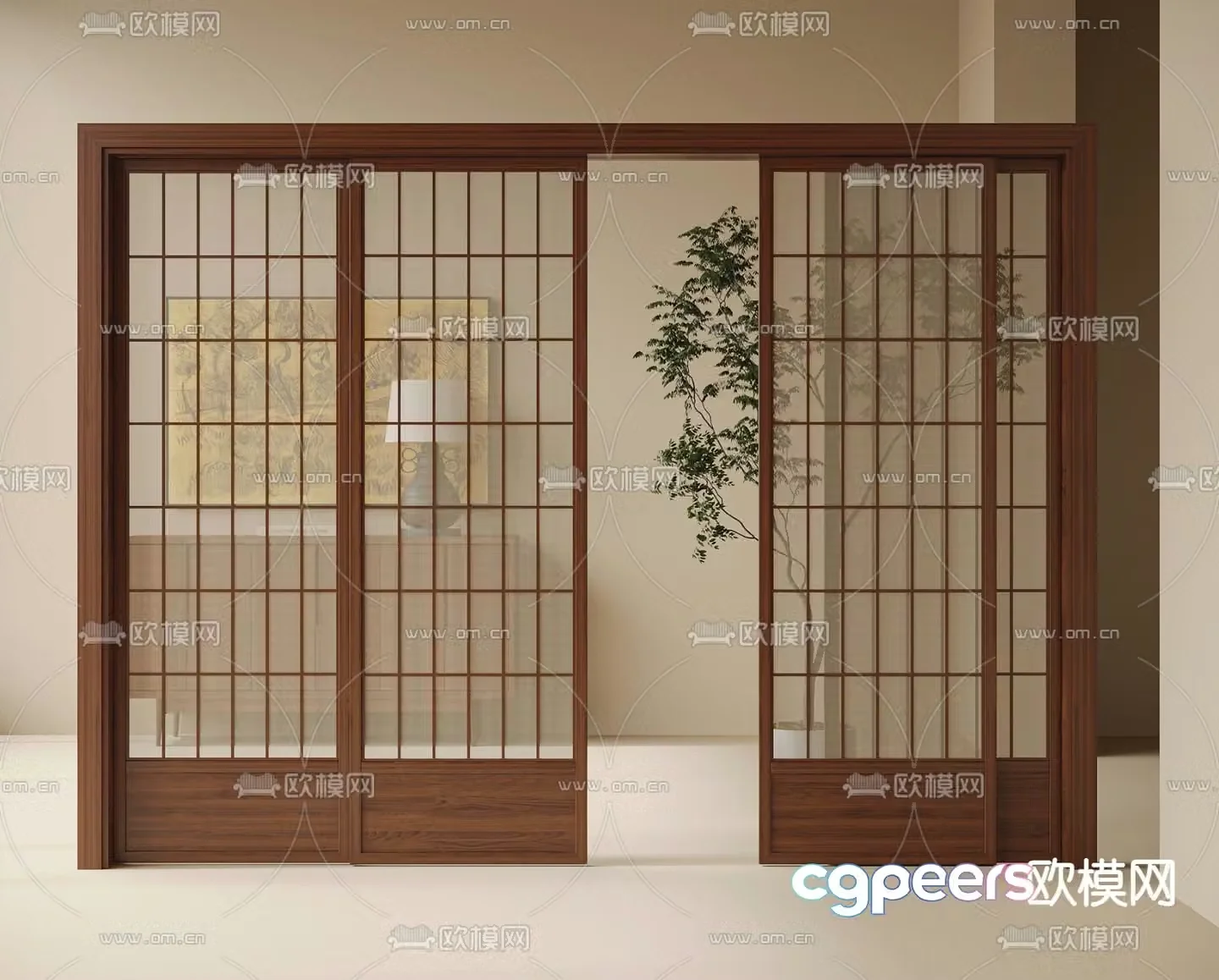 Middle-aged sliding door 3D model