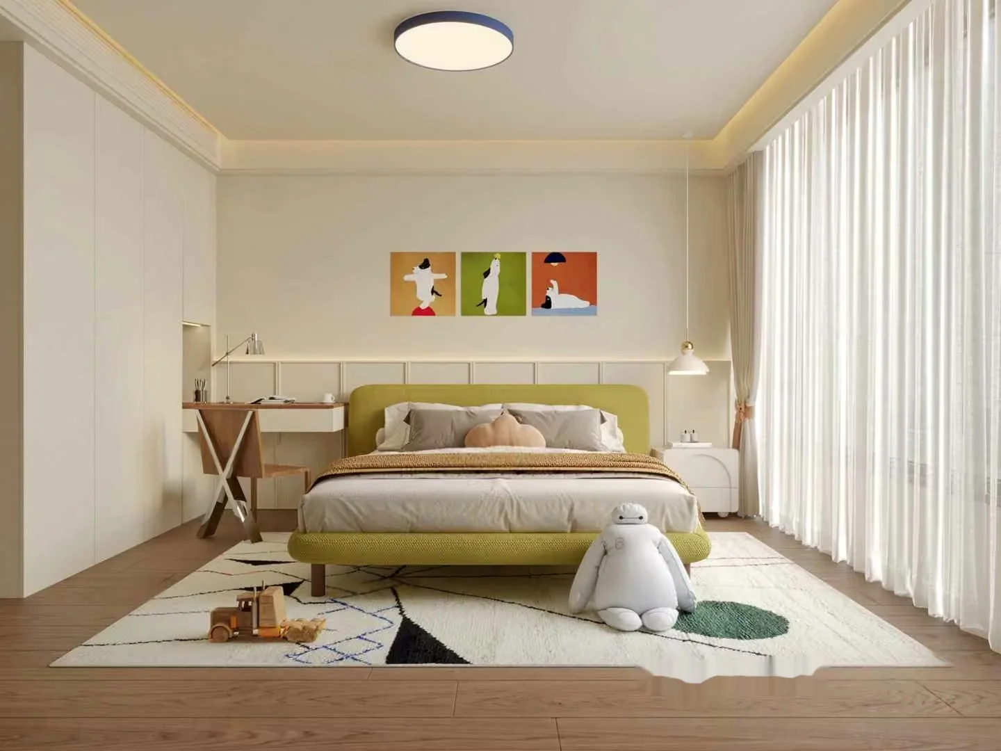 A Bedroom With A Large Bed 3D Model – 18622 – VRAY Render
