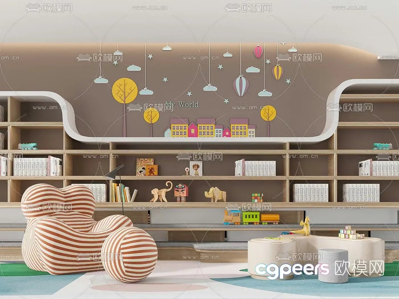 Modern children’s sofa bookshelf 3d model