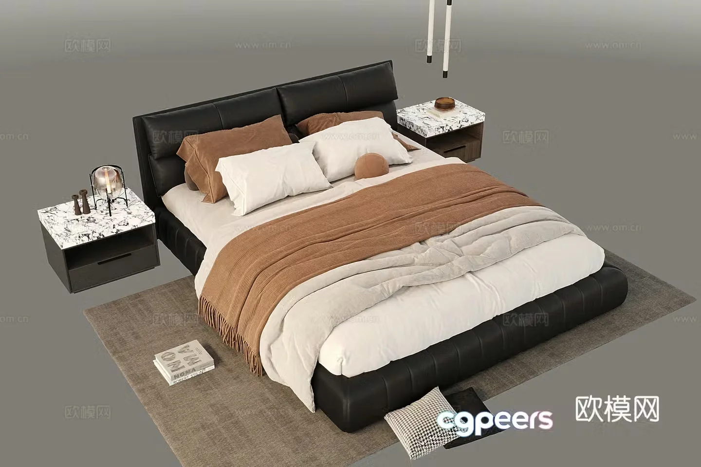 Italian double bed leather bed 3D model
