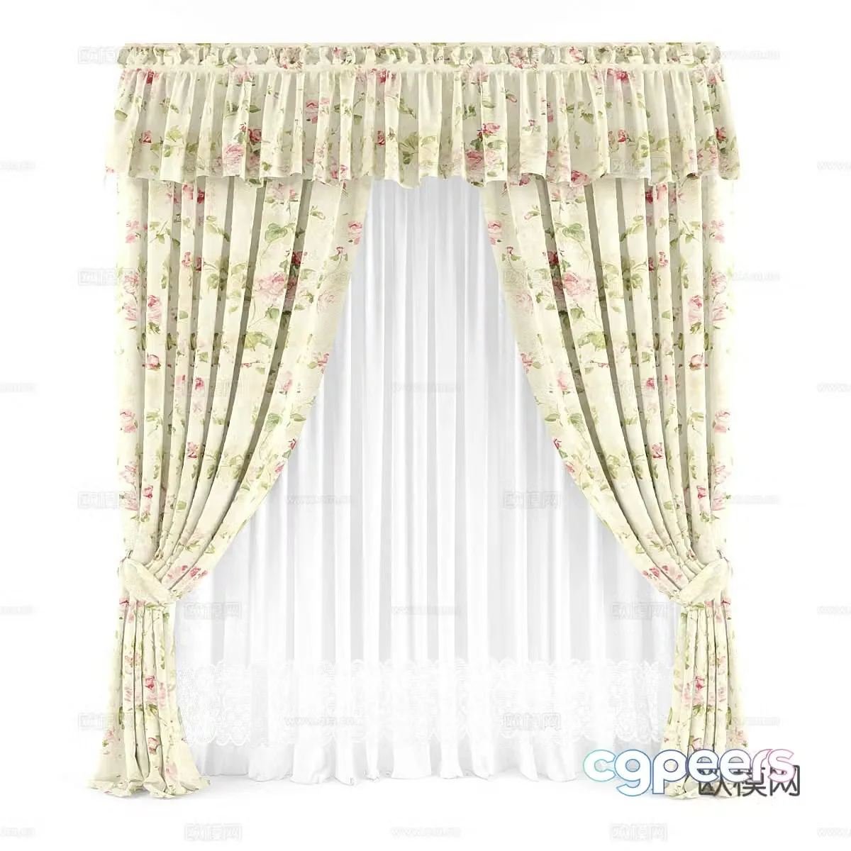 Pastoral curtains Printed curtains Curtains 3D model