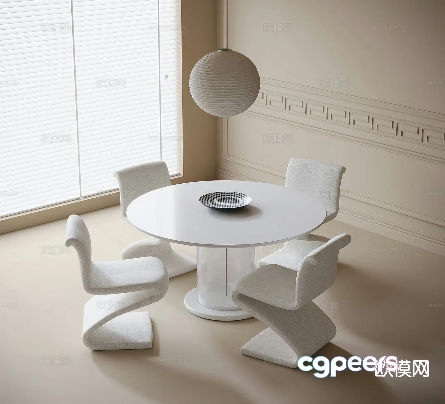 Modern dining table and chairs round dining table 3d model