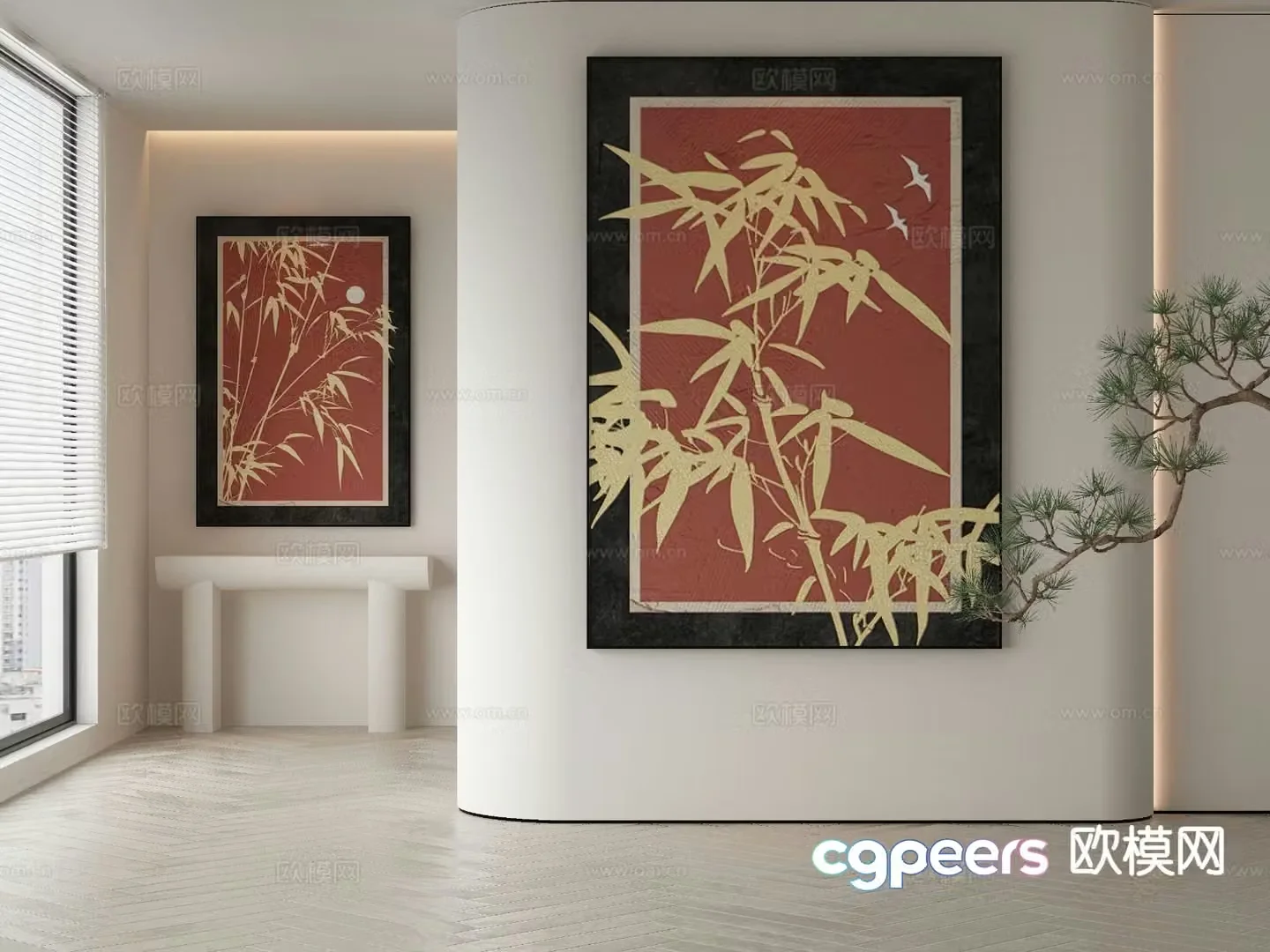 New Chinese style bamboo leaf painting decorative painting 3d model