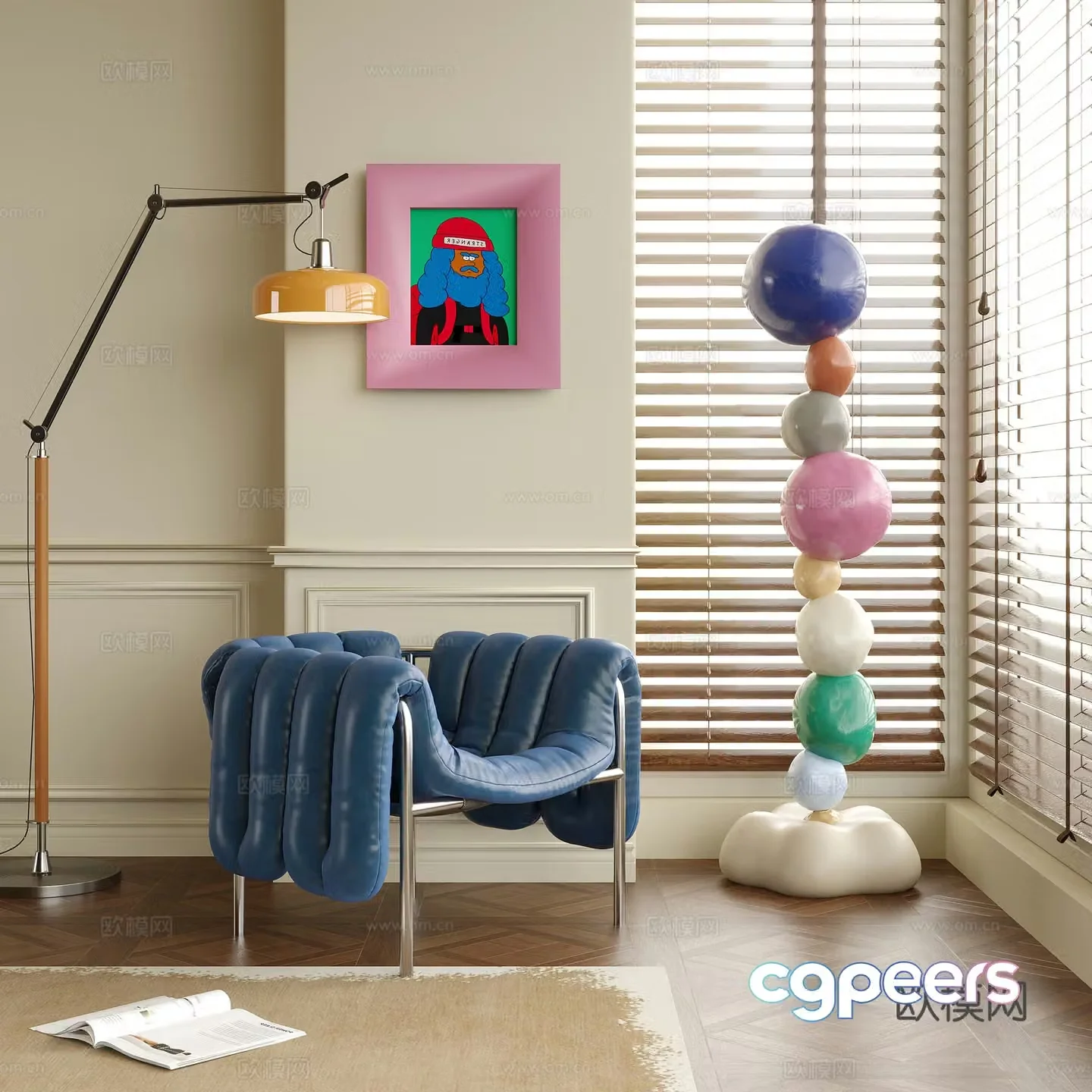 Modern casual chair single chair floor lamp 3d model