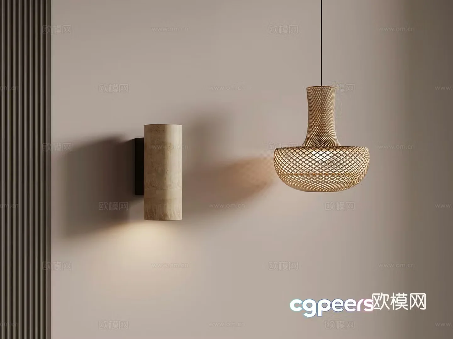 12 Wasabi Wind Wall Lights Rattan Chandelier 3D Model