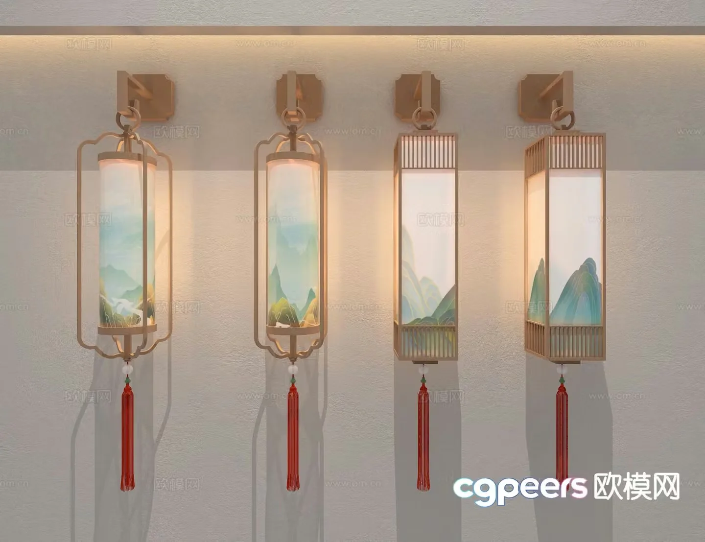New Chinese style wall lamp lantern 3d model