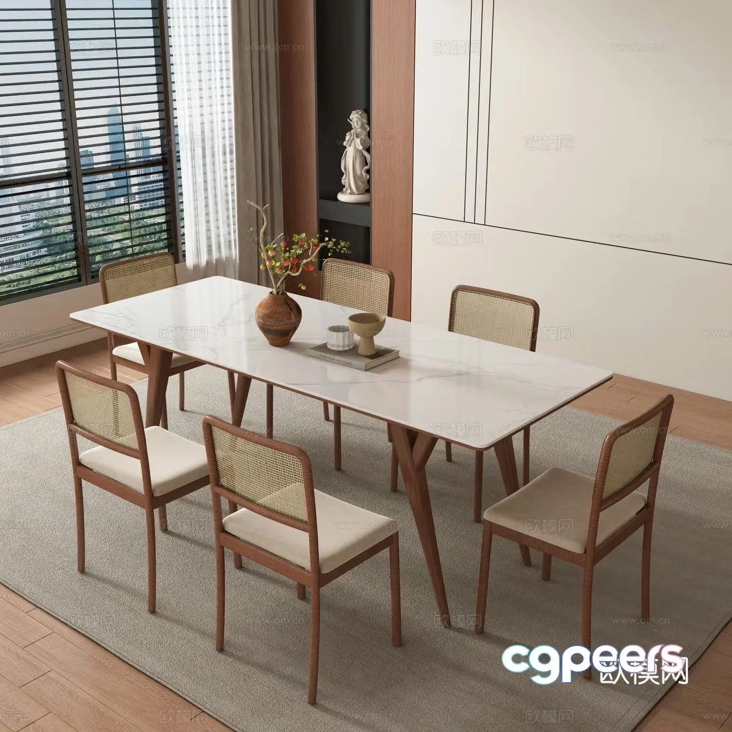 Medieval style dining table and chairs 3d model