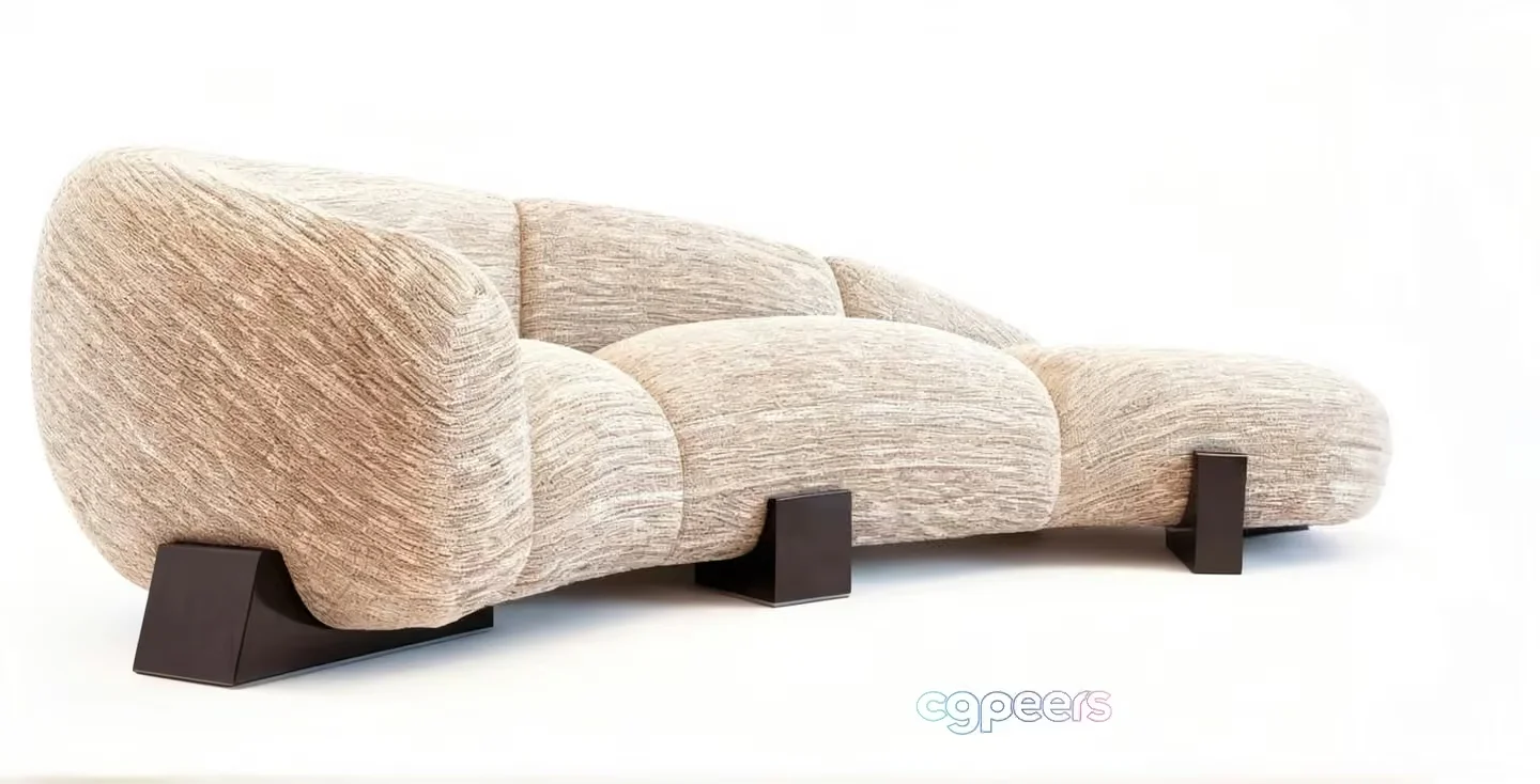 A Beige Couch With A Unique Shape 3D Model – 19161 – VRAY Render