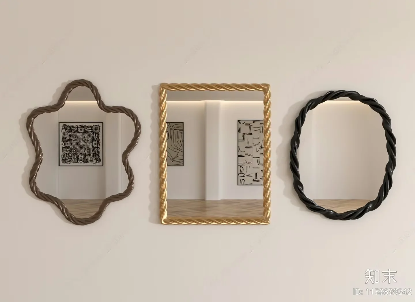 Gold Mirror With A Twisted Frame 3D Model – 10126 – VRAY Render