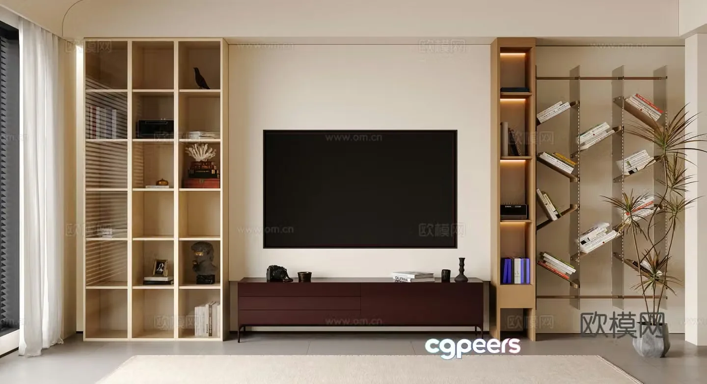 Modern bookcase decoration cabinet TV cabinet 3d model