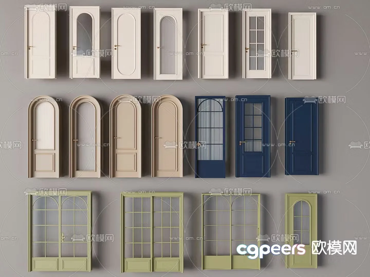 French door Single-open door Sliding door Round arch Glass door 3D model
