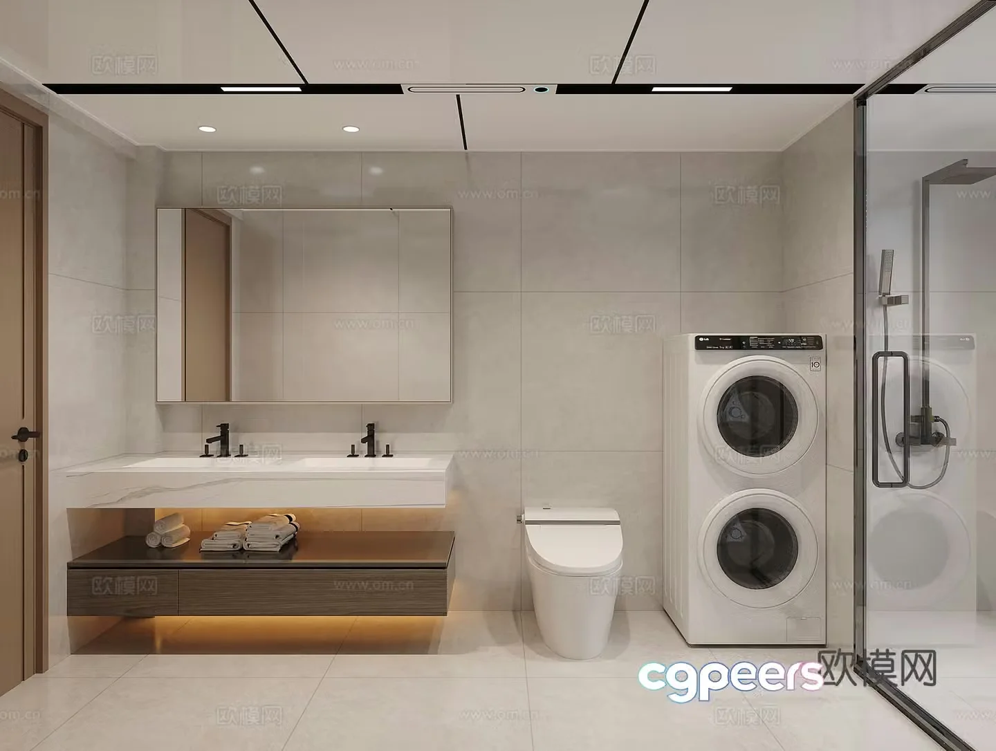 Modern honeycomb large-board bathroom double-layer washing machine 3D model