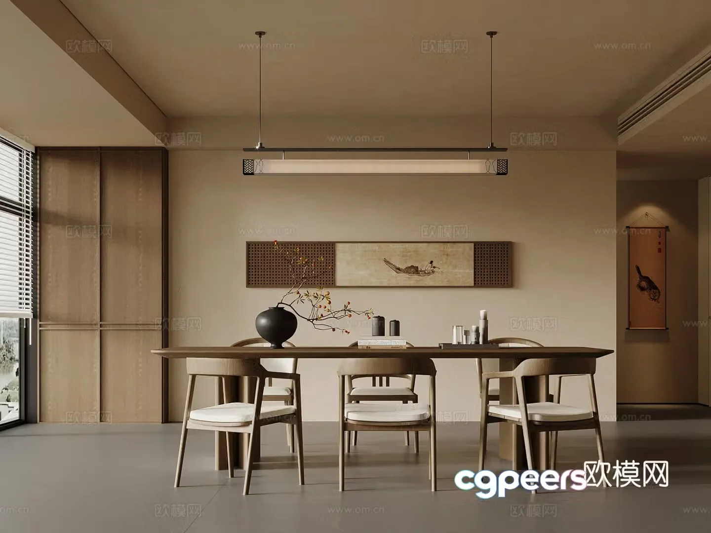 New Chinese restaurant Song’s restaurant Dining table and chairs Chandelier 3d model