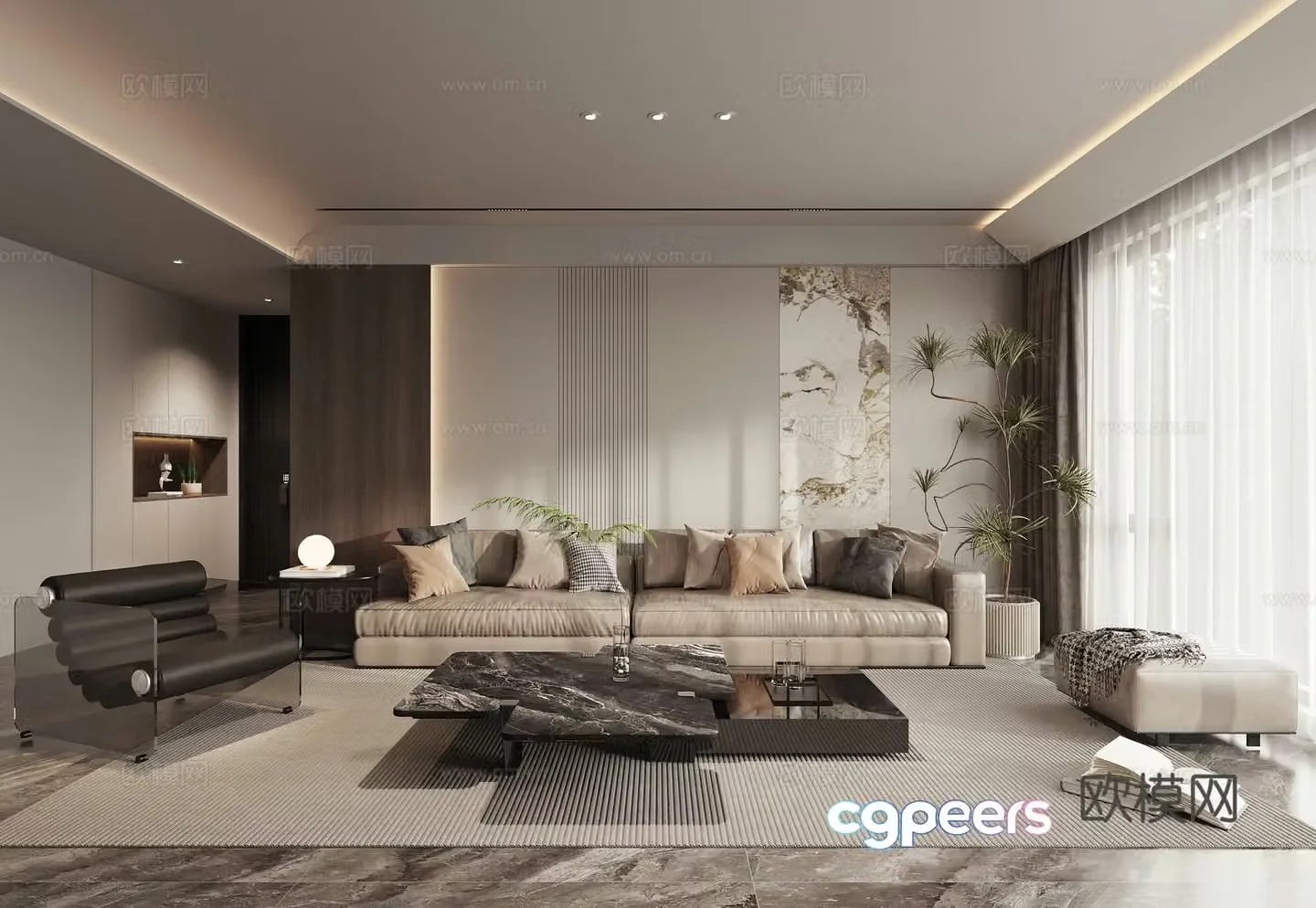 Modern high-end gray living room 3d model
