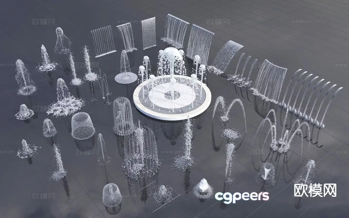 Modern fountain dry fountain water column water splash 3d model